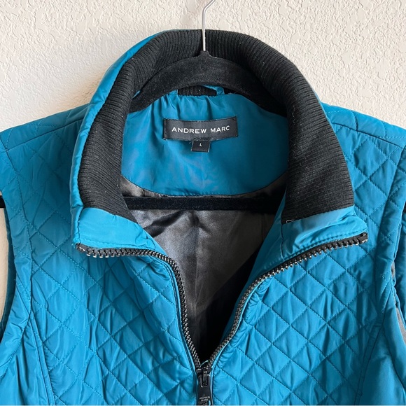 ANDREW MARC Full Zip Up Quilted Women’s Puffer Vest Turquoise Black Size Large - Picture 3 of 9